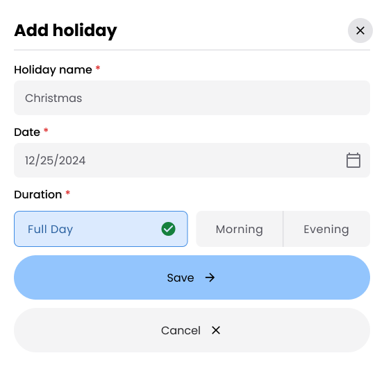 Add Holiday Modal