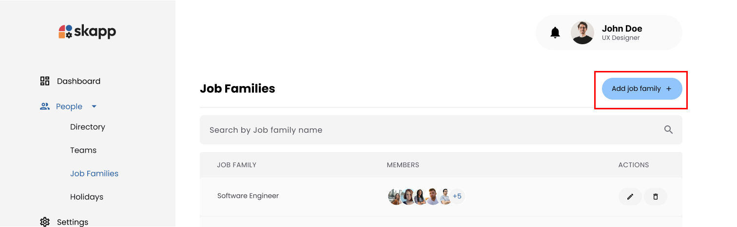 Add Job Family Button