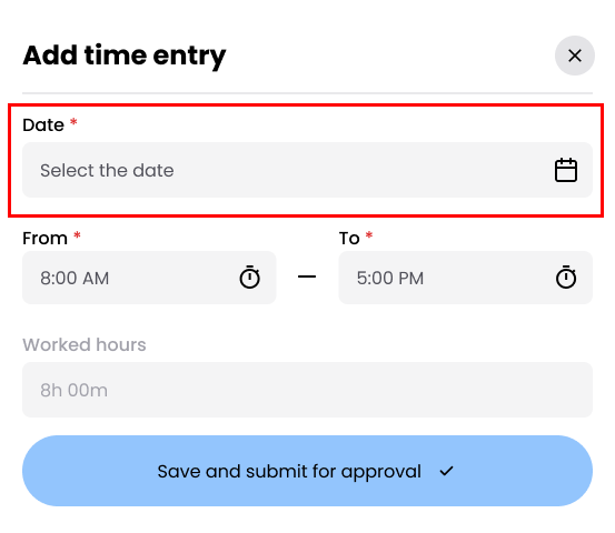 Date selection in Add Time Entry modal