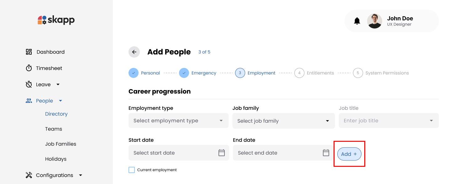 Career Progression Section Add Button