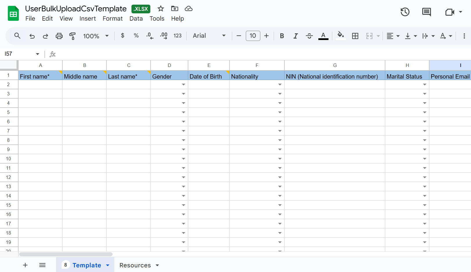 CSV Template Example