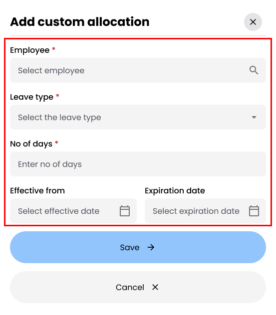 Custom Allocation Details