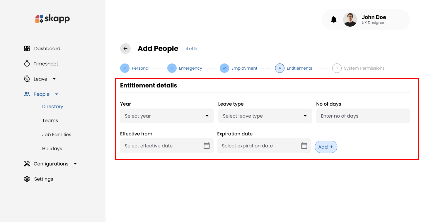 Entitlement Details Section