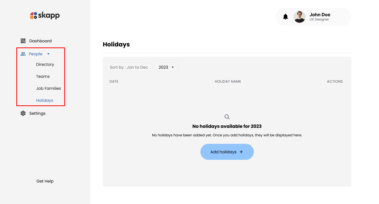 Holidays Page Navigation