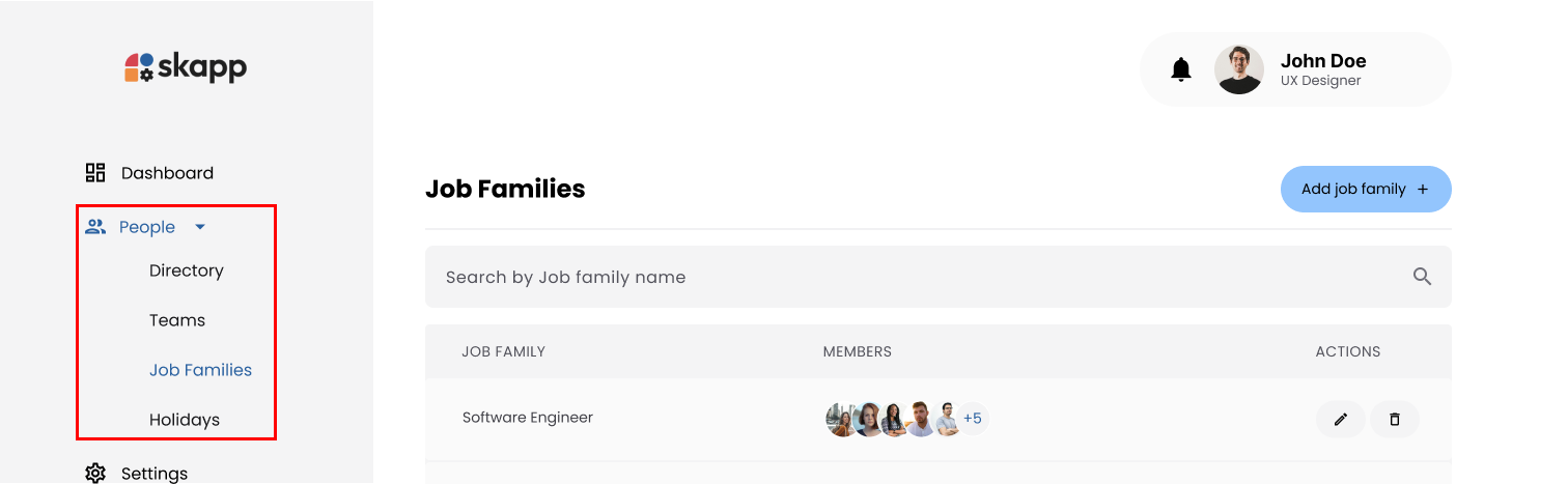 Job Families Page Navigation