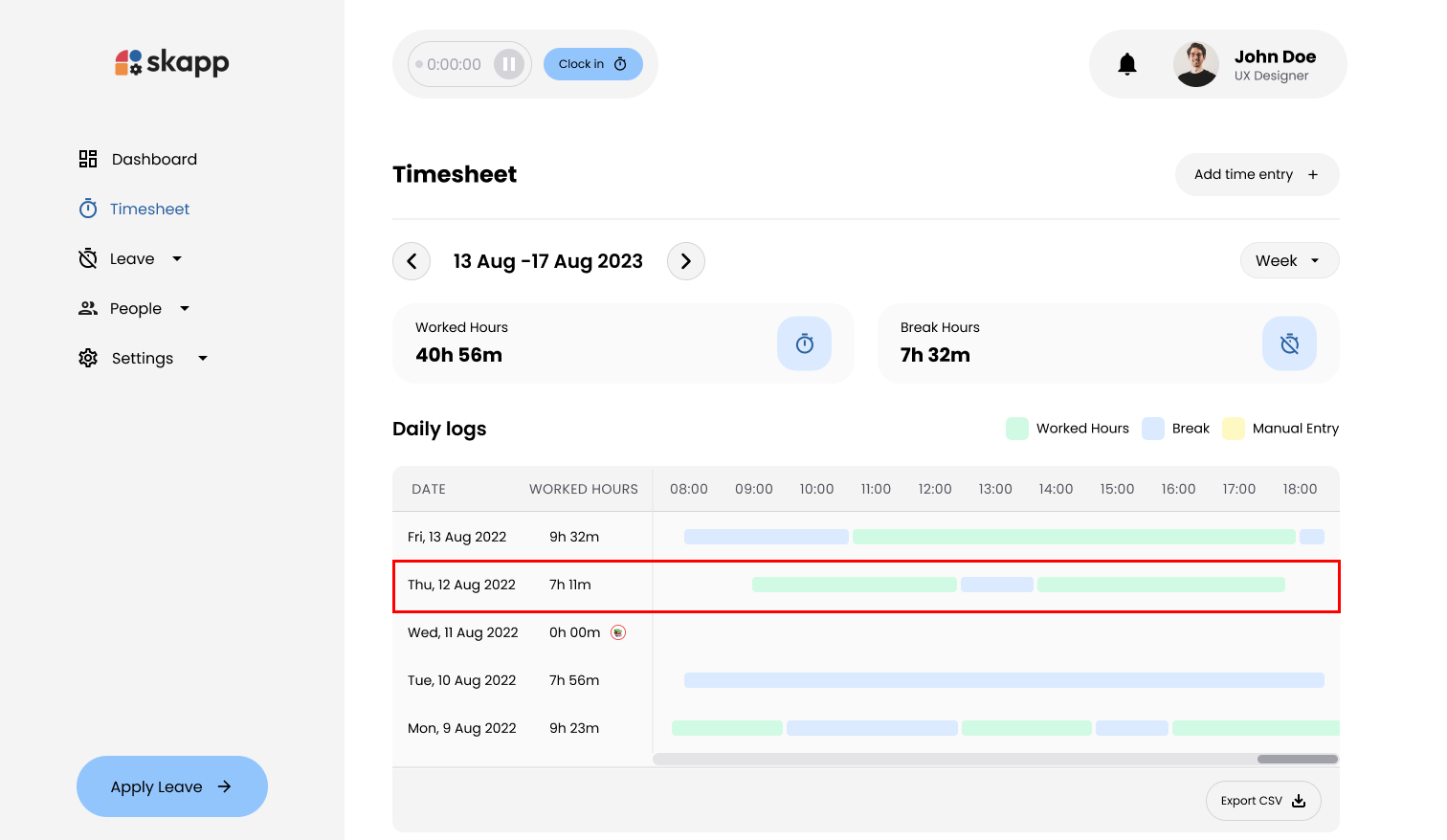 Select Logged Time entry