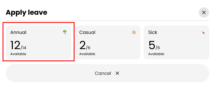 My Allocation Select Leave Type