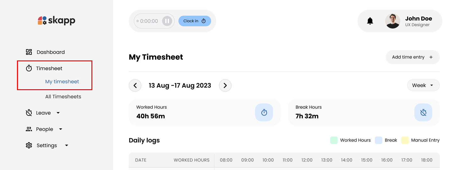 Navigation path highlighting My Timesheet option