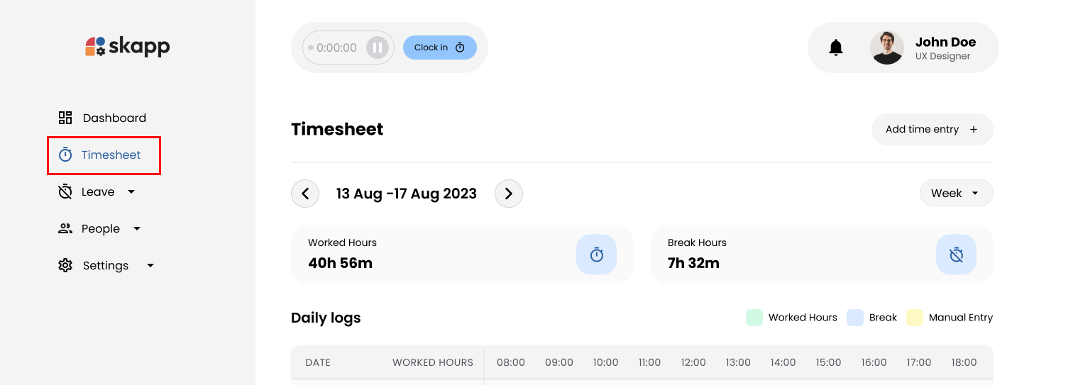 Navigation path highlighting Timesheet option