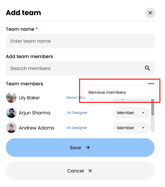 Remove Team Members Option Remove