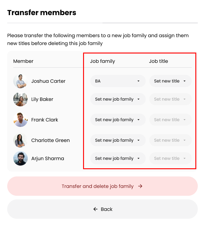 Transfer Members to New Job Family